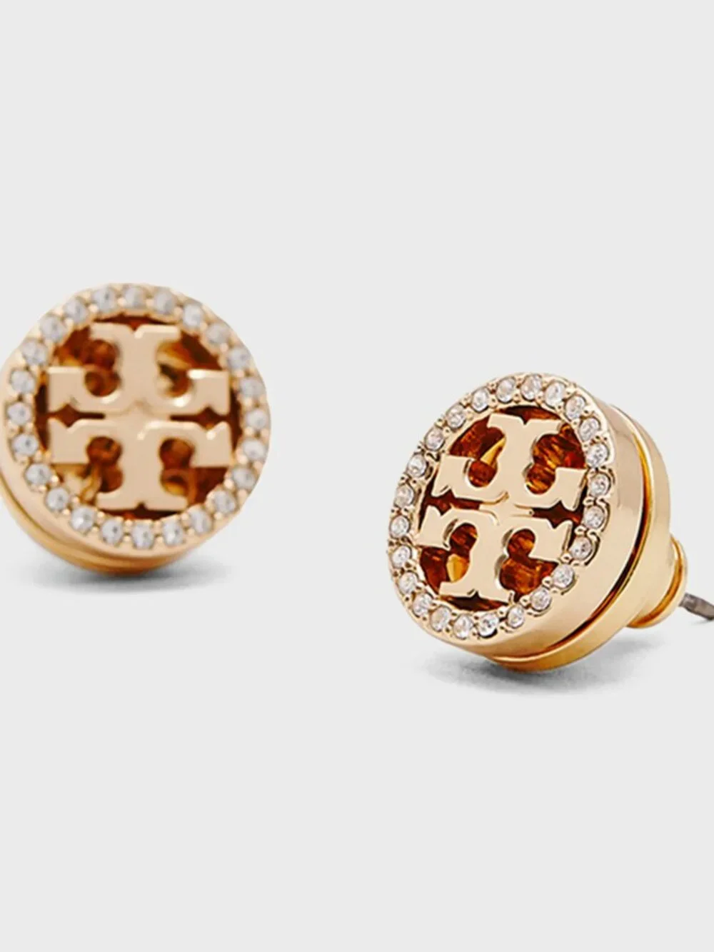 Tory Burch Miller Crystal Logo Stud Earrings Rose Gold Pavé Circle Logo Earrings